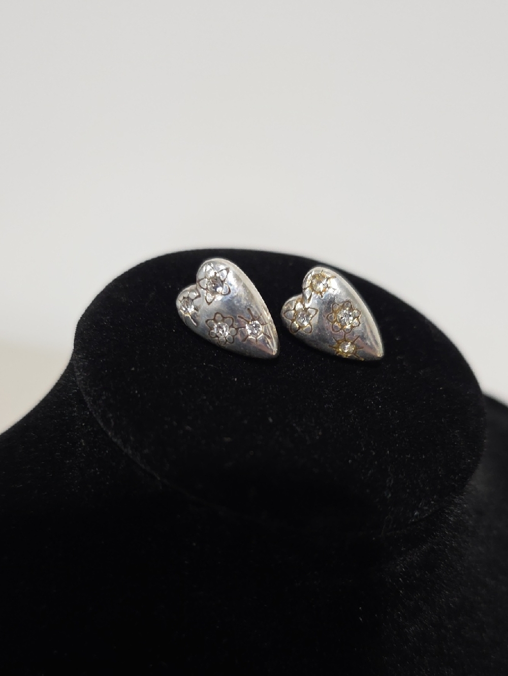 Brighton Silver Heart Floral Stud Earrings with Gold Accents